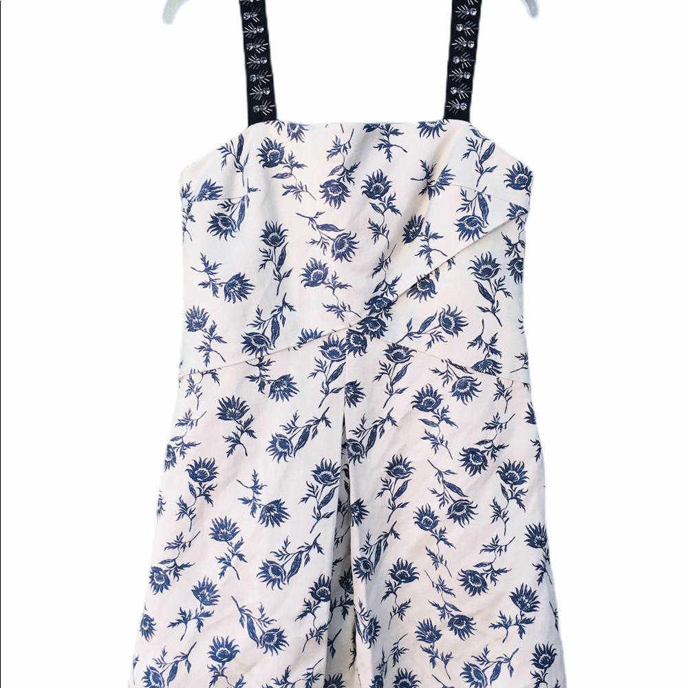 Tory Burch Blue Cream Spaghetti Strap Sundress